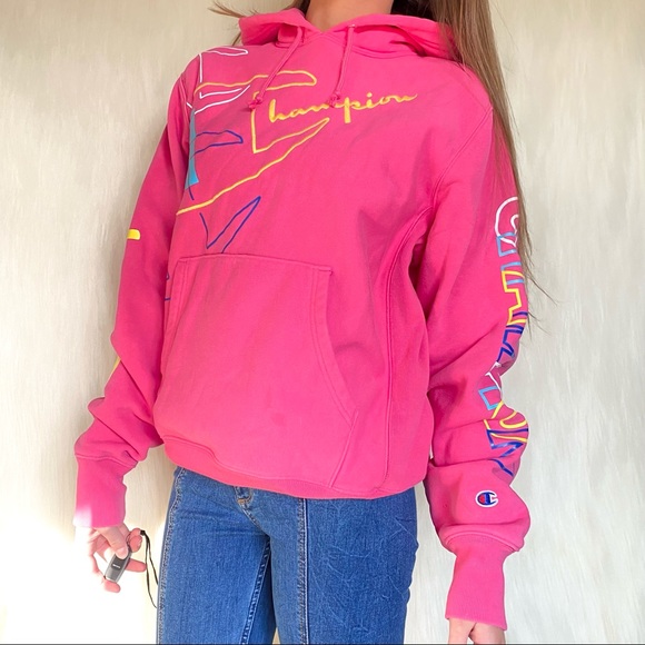 pink and yellow champion hoodie